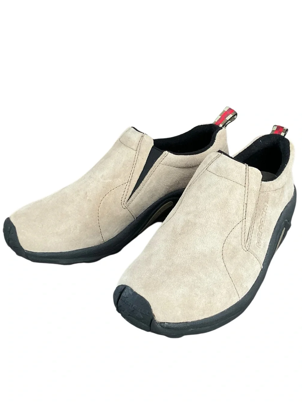 Merrell Women’s Slip-On Suede Loafers Light Beige Black Sole Size 8 NEW